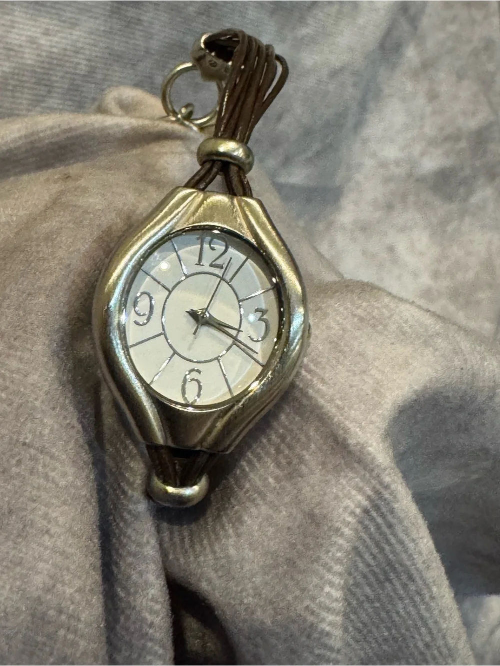 J Jill Elegant Silver-Tone Bracelet Watch with Brown Cord‎ Band